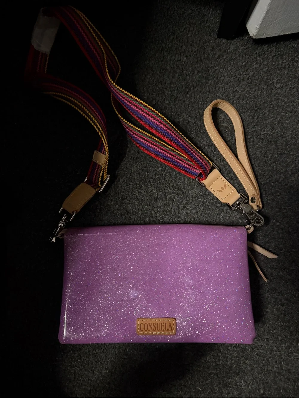 Consuela Sparkle Purple Crossbody and Matching Wristlet